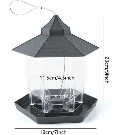 Mangeoire à Oiseaux, Mangeoire à Oiseaux Suspendue Imperméable Avec Toit Et Plateau Pour Jardin Patio Extérieur Mangeoire à Oiseaux Sauvages à L'épreuve Des écureuils (Gris) 2 Mangeoire à Oiseaux, Mangeoire à Oiseaux Suspendue Imperméable Avec Toit Et Plateau Pour Jardin Patio Extérieur Mangeoire à Oiseaux Sauvages à L'épreuve Des écureuils (Gris) – Image 2