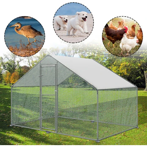 AUFUN Poulailler Extérieur Toit Poulailler, Acier Galvanisé Petit Poulailler Enclos Extérieur Avec Protection Solaire Cage à Poules, 3 X 2 X 2 M 2 AUFUN Poulailler Extérieur Toit Poulailler, Acier Galvanisé Petit Poulailler Enclos Extérieur Avec Protection Solaire Cage à Poules, 3 X 2 X 2 M – Image 2