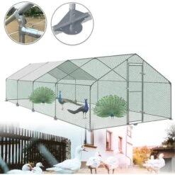 AUFUN Poulailler Extérieur Poulailler Toit Poulailler, Acier Galvanisé Petit Enclos Enclos Avec Protection Solaire Cage à Poules, 3 X 8 X 2 M