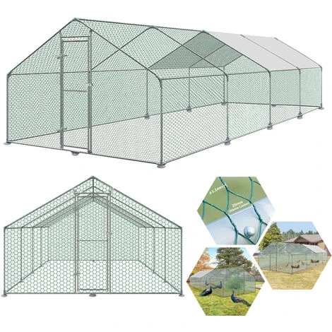 AUFUN Poulailler Extérieur Poulailler Toit Poulailler, Acier Galvanisé Petit Enclos Enclos Avec Protection Solaire Cage à Poules, 3 X 8 X 2 M 2 AUFUN Poulailler Extérieur Poulailler Toit Poulailler, Acier Galvanisé Petit Enclos Enclos Avec Protection Solaire Cage à Poules, 3 X 8 X 2 M – Image 2
