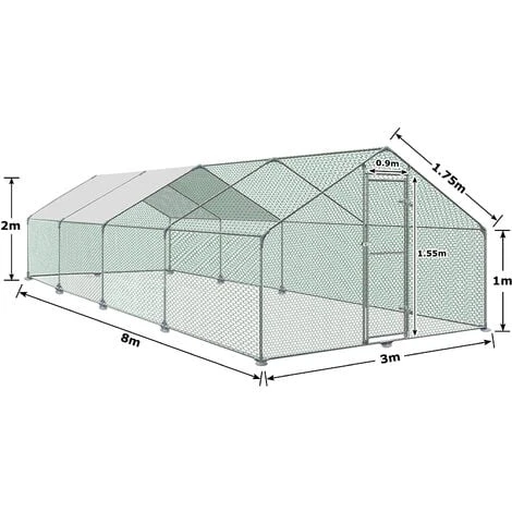 AUFUN Poulailler Extérieur Poulailler Toit Poulailler, Acier Galvanisé Petit Enclos Enclos Avec Protection Solaire Cage à Poules, 3 X 8 X 2 M 3 AUFUN Poulailler Extérieur Poulailler Toit Poulailler, Acier Galvanisé Petit Enclos Enclos Avec Protection Solaire Cage à Poules, 3 X 8 X 2 M – Image 3