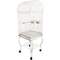 PawHut Grande Volière Cage à Oiseaux Design Avec Mangeoire Perchoir Suspendu Plateau Amovible étagère Et Roulettes 54L X 54l X 153H Cm Blanc