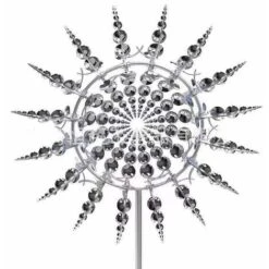 SVKBJROY Moulin à Vent Unique Et Magique En Métal Avec Piquet De Jardin En Métal, Grande Pour Cour, Pelouse, Terrasse, Jardin, Sculptures Cinétiques (argent), 1 Pièce