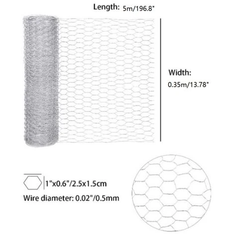 MINKUROW Filet De Fil De Poulet De 0.35×5 M Filet De Fil Hexagonal Galvanisé En Métal Grillage Léger Pour Les Projets D'artisanat Et Le Jardinage 2 MINKUROW Filet De Fil De Poulet De 0.35×5 M Filet De Fil Hexagonal Galvanisé En Métal Grillage Léger Pour Les Projets D'artisanat Et Le Jardinage – Image 2