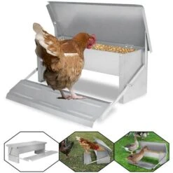 Aliment Pour Poule Mangeoire Pour Poules ,acier Galvanisé ,Avec Pédale à Ouverture Automatique ,couvercle étanche Et Anti-rats,5KG HENGMEI