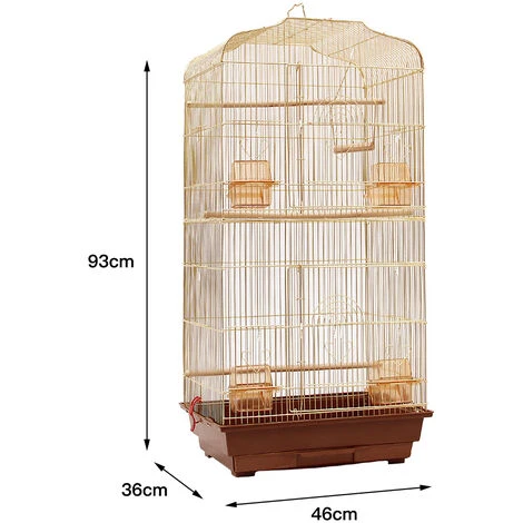 Skecten® Grande Volière Pour Oiseaux Cage En Méta Pour Canaries Perroquet Perruches Canaris Avec 4 Mangeoires, 3 Perchoirs, 92cm, Or 2 Skecten® Grande Volière Pour Oiseaux Cage En Méta Pour Canaries Perroquet Perruches Canaris Avec 4 Mangeoires, 3 Perchoirs, 92cm, Or – Image 2