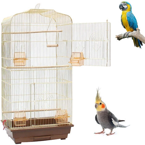 Skecten® Grande Volière Pour Oiseaux Cage En Méta Pour Canaries Perroquet Perruches Canaris Avec 4 Mangeoires, 3 Perchoirs, 92cm, Or 5 Skecten® Grande Volière Pour Oiseaux Cage En Méta Pour Canaries Perroquet Perruches Canaris Avec 4 Mangeoires, 3 Perchoirs, 92cm, Or – Image 5