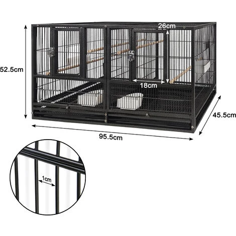 AUFUN Cage à Oiseaux Pour Perroquets Divers Oiseaux 96 X 46X 53 Cm, Noir 2 AUFUN Cage à Oiseaux Pour Perroquets Divers Oiseaux 96 X 46X 53 Cm, Noir – Image 2