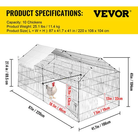 VEVOR Poulailler Enclos Voliere Pour Petits Animaux Metallique 220x106x104 Cm 2 VEVOR Poulailler Enclos Voliere Pour Petits Animaux Metallique 220x106x104 Cm – Image 2