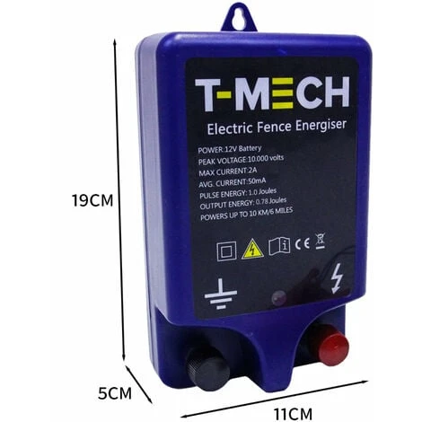 Electrificateur De Clôture Electrique 12V T-Mech Imperméable 1.0J 10KM Alimenté Par Batterie Kit De Fixation Pour Volailles, Bovins, Moutons, Chevaux 5 Electrificateur De Clôture Electrique 12V T-Mech Imperméable 1.0J 10KM Alimenté Par Batterie Kit De Fixation Pour Volailles, Bovins, Moutons, Chevaux – Image 5