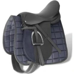 Set De Selle équitation 16 En Cuir Véritable 14 Cm 5 En 1 Noir VidaXL