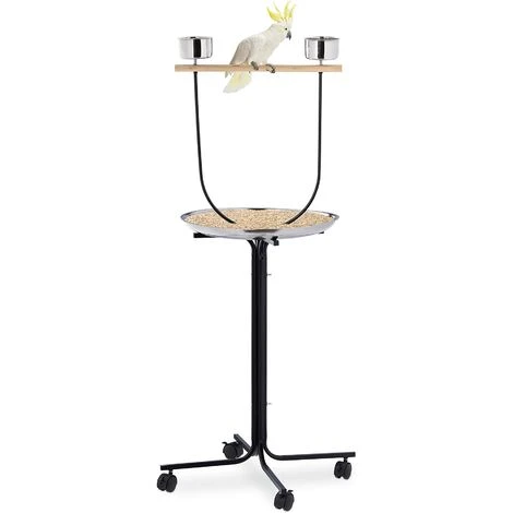 Perchoir Perroquet, XL, Barre, 2 Mangeoires, Bac Récupérateur, à Roulettes, Métal, Accessoire Oiseaux, Noir 1 Perchoir Perroquet, XL, Barre, 2 Mangeoires, Bac Récupérateur, à Roulettes, Métal, Accessoire Oiseaux, Noir