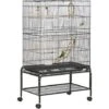 PawHut Cage à Oiseaux Sur Roulettes - étagère, Plateau Déjection, 3 Perchoirs, 4 Mangeoirs, 2 Portes, 8 Trappes, Accessoires - Acier Noir