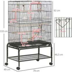 PawHut Cage à Oiseaux Sur Roulettes - étagère, Plateau Déjection, 3 Perchoirs, 4 Mangeoirs, 2 Portes, 8 Trappes, Accessoires - Acier Noir 7 PawHut Cage à Oiseaux Sur Roulettes - étagère, Plateau Déjection, 3 Perchoirs, 4 Mangeoirs, 2 Portes, 8 Trappes, Accessoires - Acier Noir -Trixie || Flamingo Soldes Magasin 93856221 3