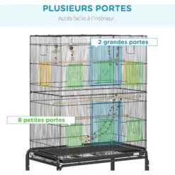 PawHut Cage à Oiseaux Sur Roulettes - étagère, Plateau Déjection, 3 Perchoirs, 4 Mangeoirs, 2 Portes, 8 Trappes, Accessoires - Acier Noir 8 PawHut Cage à Oiseaux Sur Roulettes - étagère, Plateau Déjection, 3 Perchoirs, 4 Mangeoirs, 2 Portes, 8 Trappes, Accessoires - Acier Noir -Trixie || Flamingo Soldes Magasin 93856221 4