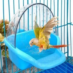 Boîte De Bain D'oiseau Jouet De Bain D'oiseau Suspendu Perruche Baignoires En Cage Perroquet Baignoire Eau Douche Mangeoire Support Plateau Bains D'