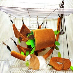 5Pcs / Set Hamster Hamac Petits Animaux Suspendus Lit Chaud Maison Cage Nid Accessoires Cage Jouet Feuille Tunnel Suspendu Et Balançoire Planeur Hamster Jouant Dormir -Trixie || Flamingo Soldes Magasin 97537757 3