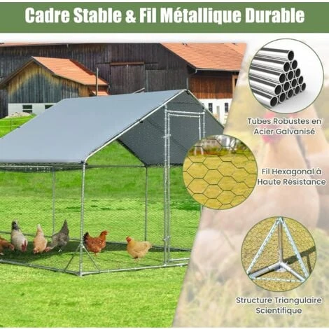 COSTWAY Poulailler En Acier Galvanisé 18㎡-6 X 3 X 1,95 M, Grand Enclos Poule Avec Porte Verrou, Abri Étanche, Résistant Au Soleil, Toit Pointu Ombragé, Cage Poulet Parc Grillagé Extérieur Pour Animaux 3 COSTWAY Poulailler En Acier Galvanisé 18㎡-6 X 3 X 1,95 M, Grand Enclos Poule Avec Porte Verrou, Abri Étanche, Résistant Au Soleil, Toit Pointu Ombragé, Cage Poulet Parc Grillagé Extérieur Pour Animaux – Image 3