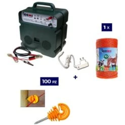 Kit Complet Pour Clôture Électrique : 1 X Electrificateur B12 Double Alimentation 12 V / 220 V + 1x Fil 250 MT 2.2 Mm² + 100 Pcs Isolateur Pour Piquets En BOIS - Clôture Électrifiée Pour Chevaux Chien