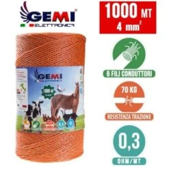Fil De Cloture Electrique 1000 Mt - 4 Mm² Gemi Elettronica - Moutons, Porcs, Bovins, Poulets Et Petits Animaux -Trixie || Flamingo Soldes Magasin 98523244 3