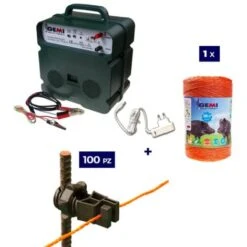 Kit Complet Pour Clôture Électrique : 1 X Electrificateur B12 Double Alimentation 12 V / 220 V + 1x Fil 500 MT 6 Mm² + 100 Pcs Isolateur Pour Piquets En FER - Clôture Électrifiée PourChevaux Chiens Sa