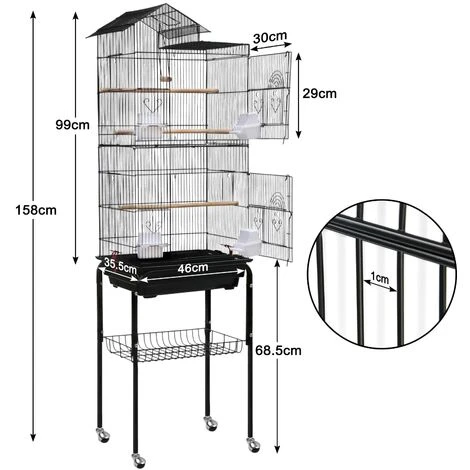 Volière Pour Oiseaux 46x35,5x158,5cm Grande Cage à Oiseaux En Métal Avec Jouets Pour Perruche Calopsitte Canaris, Avec Support NAIZY 2 Volière Pour Oiseaux 46x35,5x158,5cm Grande Cage à Oiseaux En Métal Avec Jouets Pour Perruche Calopsitte Canaris, Avec Support NAIZY – Image 2