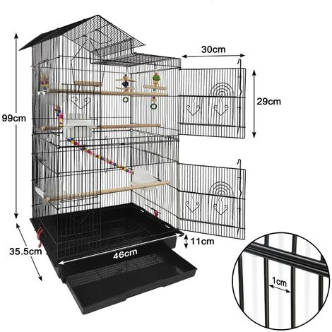 Volière Pour Oiseaux 46x35,5x99cm Grande Cage à Oiseaux En Métal Avec Jouets Pour Perruche Calopsitte Canaris, Sans Support NAIZY 2 Volière Pour Oiseaux 46x35,5x99cm Grande Cage à Oiseaux En Métal Avec Jouets Pour Perruche Calopsitte Canaris, Sans Support NAIZY – Image 2