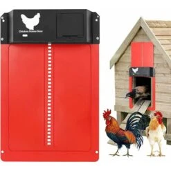 Porte Pour Poules, 2023 New Porte Poulailler Automatique, Automatique Poulailler Porte En, Etanche Avec Capteur De Lumière Porte De Poulailler à Induction à Pile, Rouge