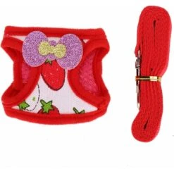 Ensemble De Harnais Pour Animaux De Compagnie, Lapin Marche En Plein Air Gilet De Traction à Sangle De Poitrine Confortable Petit Ensemble De Harnais De Laisse D'entraînement Motif Fraise(M)