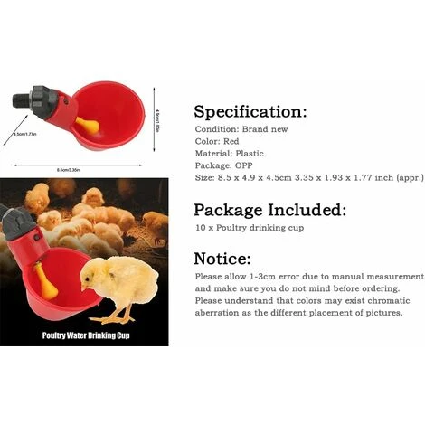 Breuvoir De Poulet, 10 PCS Automatique Pour Poulailler Distributeurs D'eau Automatique Pour Poulet Canard Volaille Eau Potable Tasses Abreuvoir Mangeoire Pour Bétail Poule KOMIRO 3 Breuvoir De Poulet, 10 PCS Automatique Pour Poulailler Distributeurs D'eau Automatique Pour Poulet Canard Volaille Eau Potable Tasses Abreuvoir Mangeoire Pour Bétail Poule KOMIRO – Image 3